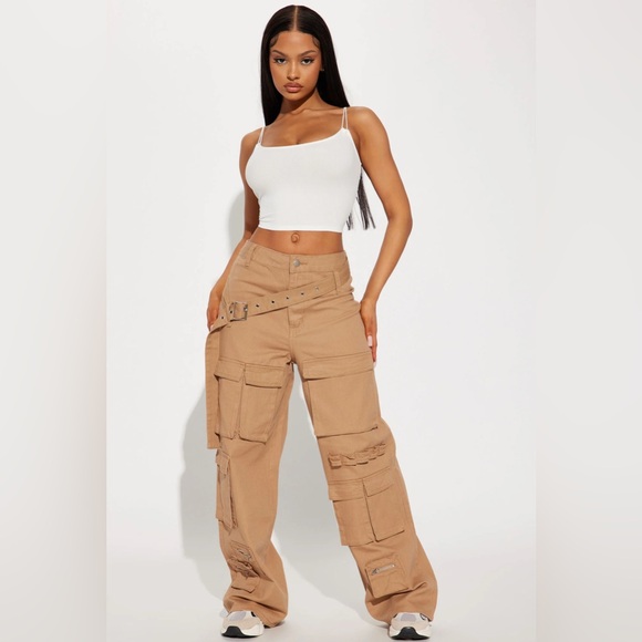 Fashion Nova Caught Off Guard Non Stretch Cargo Jean - Khaki - Picture 3 of 3